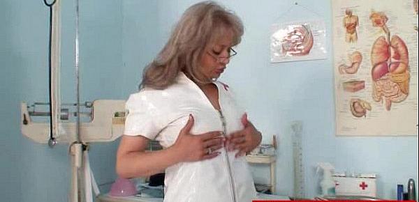  Nasty gray dame over 50 years old works in gynecology room and loves to masturba